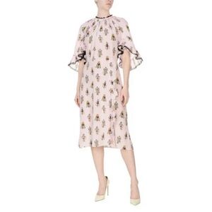 Pink Robot Print Ruffle-Sleeve Midi Dress